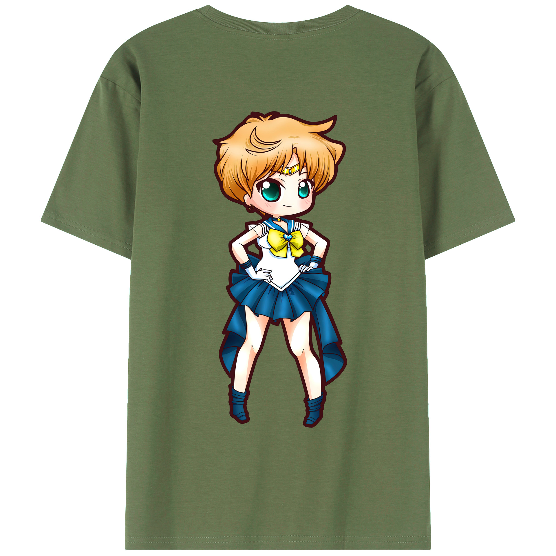 （画像用） 美少女戦士セーラームーン 天王はるか Sailor Moon Tenoh Haruka 綿100％ メンズ半袖Tシャツ（バックプリント） 通気性